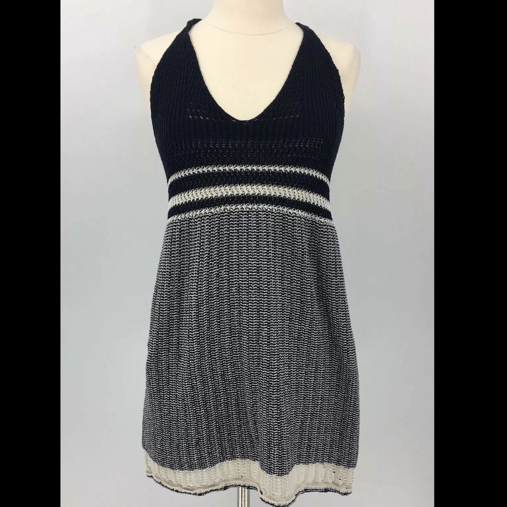 Zara Trafaluc Navy Blue & White Crochet Dress